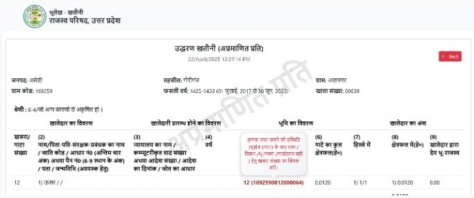खतौनी नक़ल प्रतिलिपि